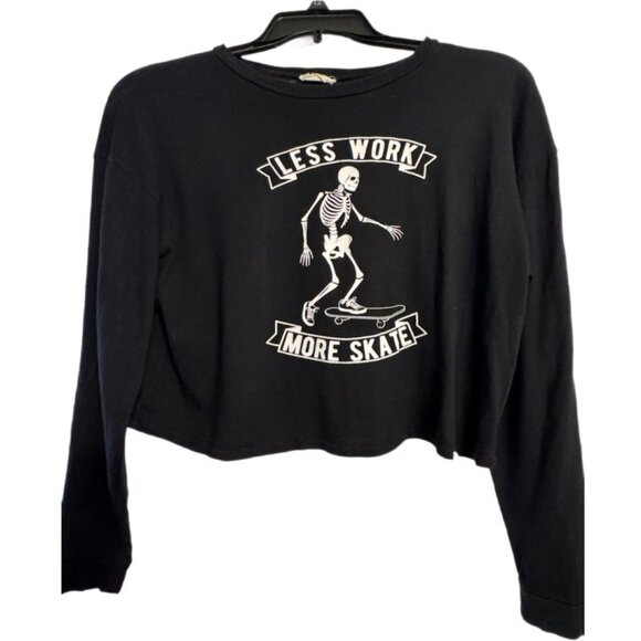 Local Lab Tops - Local Lab Skeleton Skate Graphic Crop Top Size L | Long Sleeve Skater Style